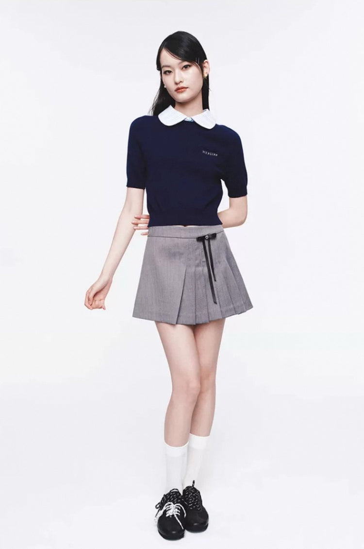 Peter Pan Collar Contrast Patchwork Top