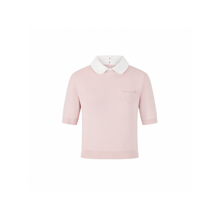 Peter Pan Collar Contrast Patchwork Top
