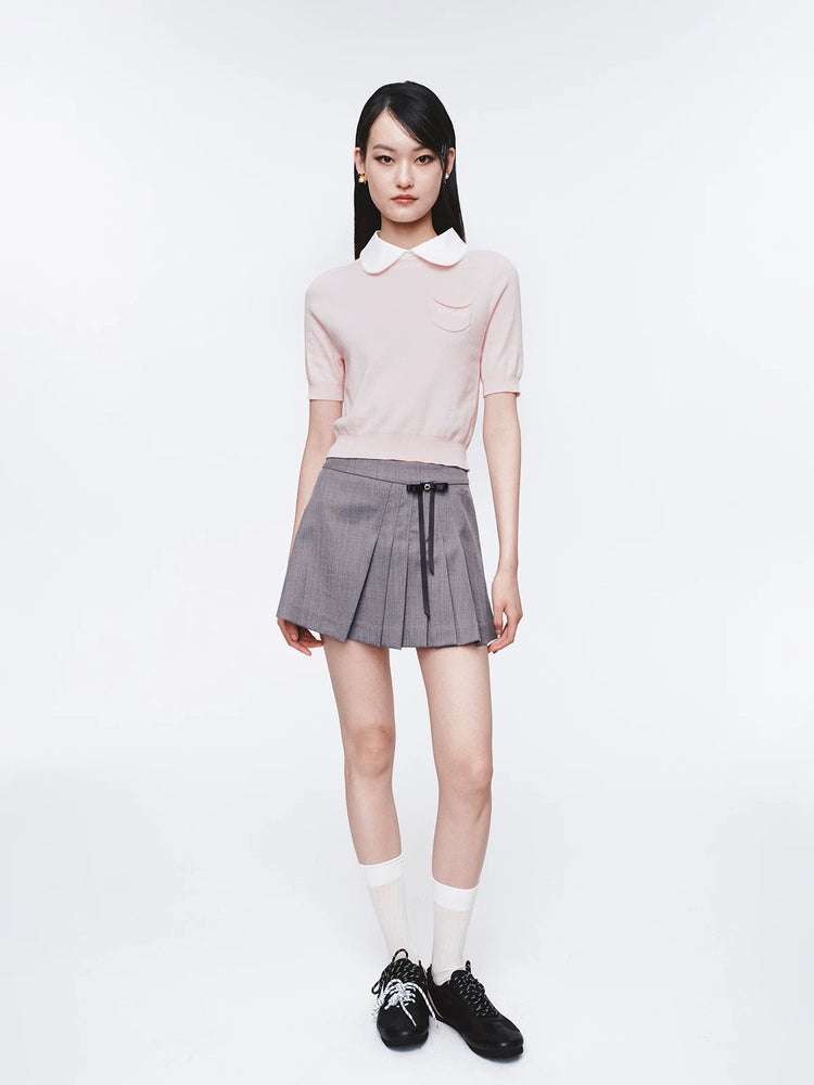 Peter Pan Collar Contrast Patchwork Top