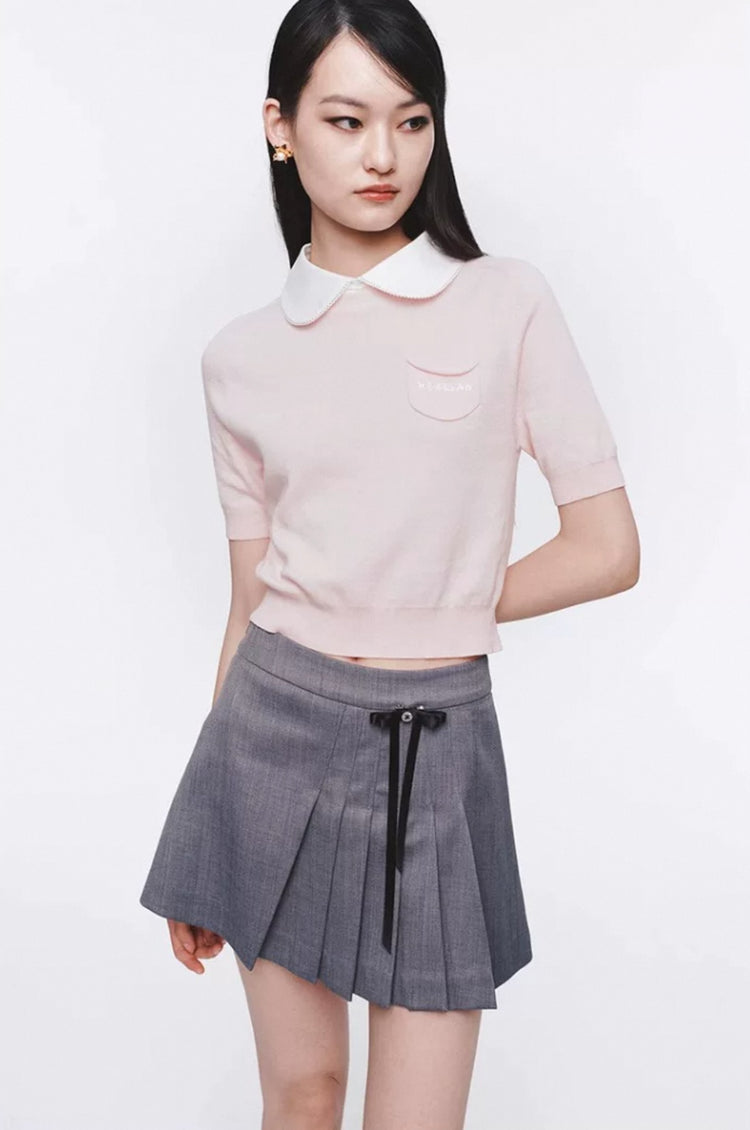 Peter Pan Collar Contrast Patchwork Top