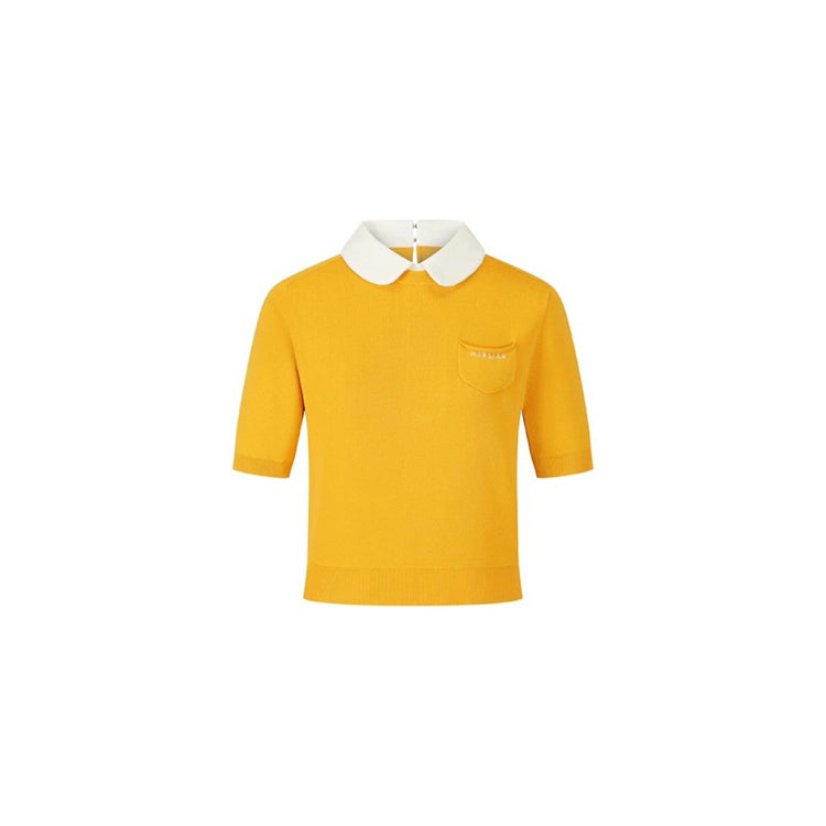Peter Pan Collar Contrast Patchwork Top