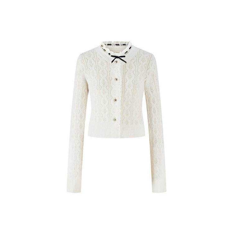 Lace Trim Patchwork Knit Cardigan