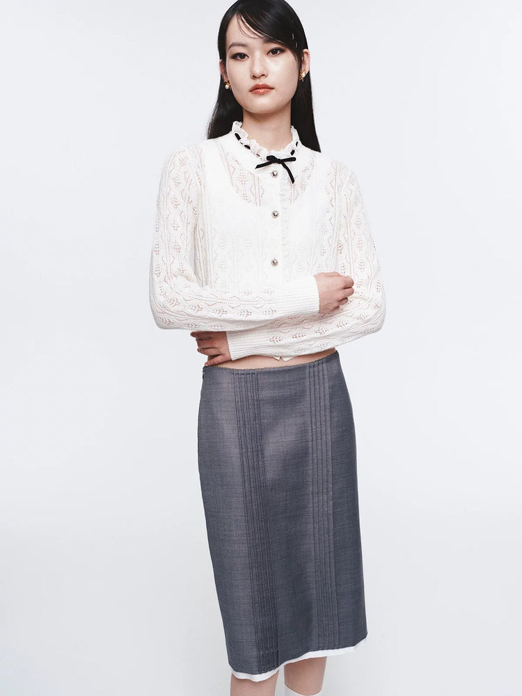 Lace Trim Patchwork Knit Cardigan