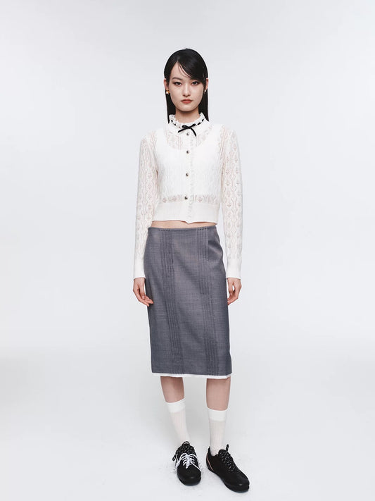 Lace Trim Patchwork Knit Cardigan