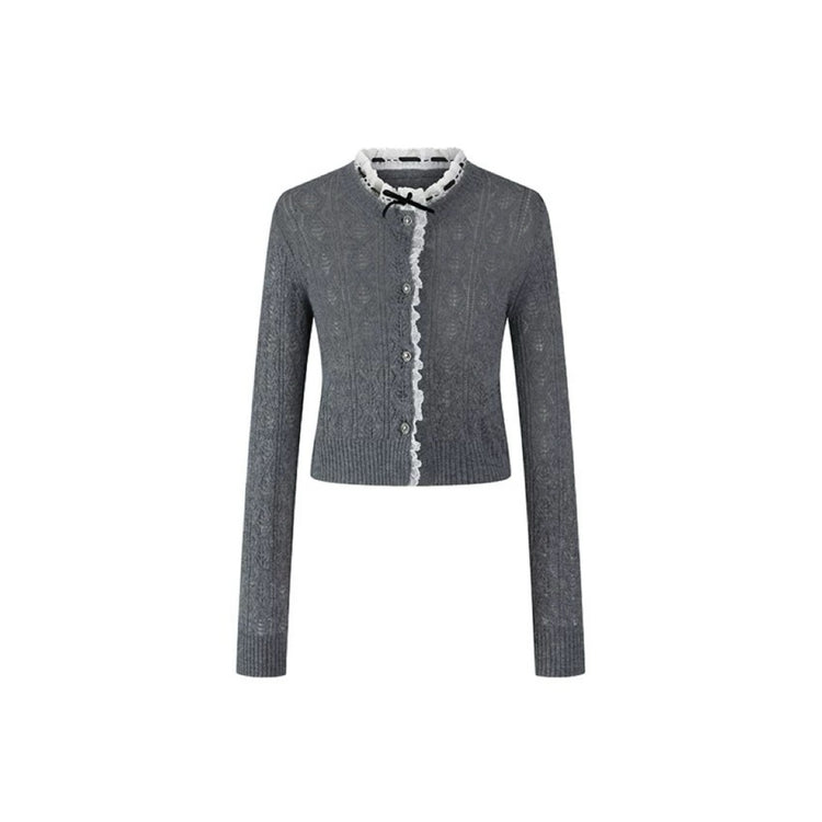 Lace Trim Patchwork Knit Cardigan
