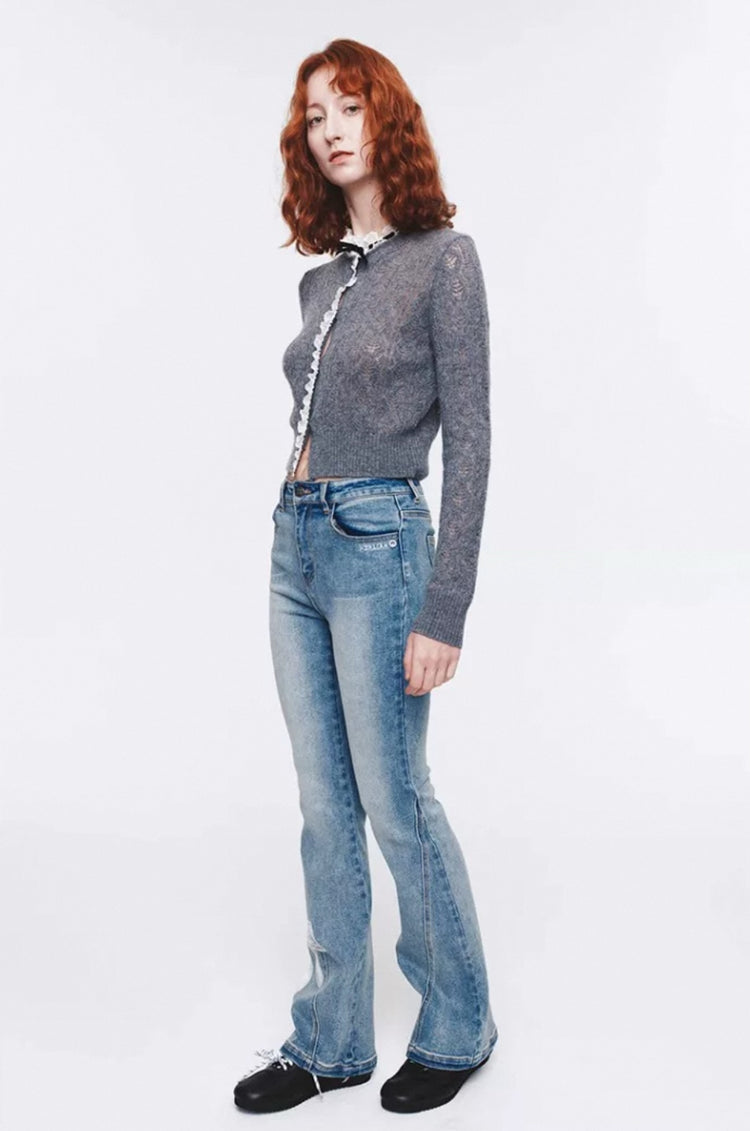 Lace Trim Patchwork Knit Cardigan