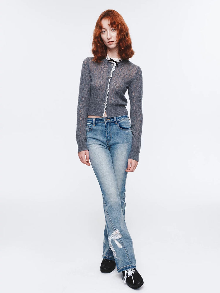 Lace Trim Patchwork Knit Cardigan
