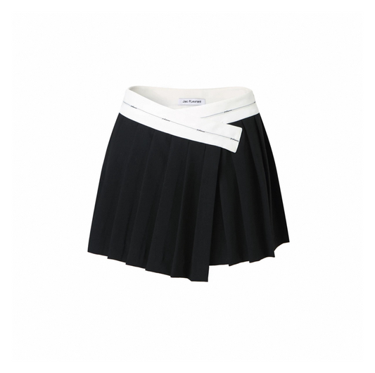 Patchwork Asymmetrical Waist Pleated Skirt