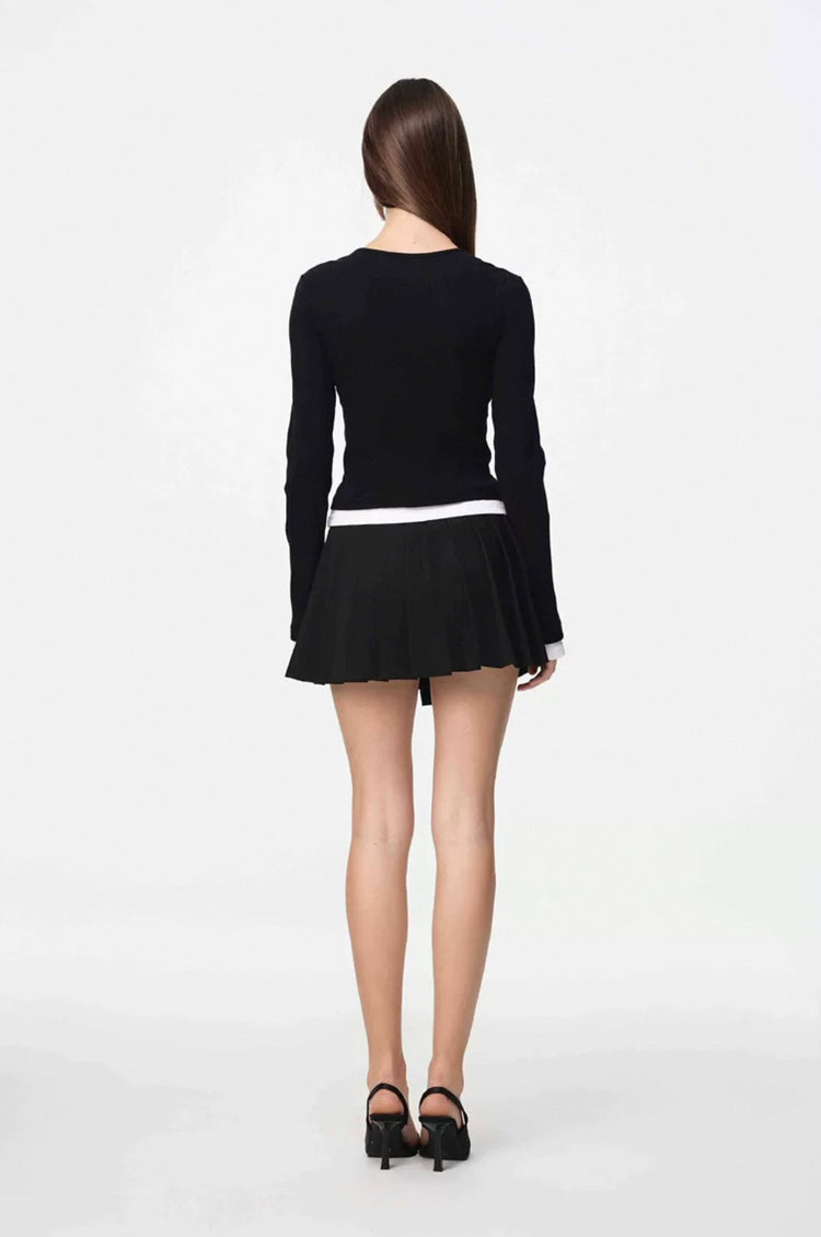Patchwork Asymmetrical Waist Pleated Skirt