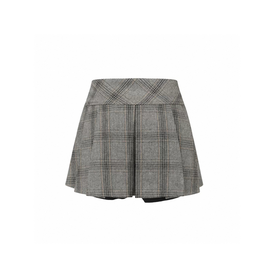 Vintage Plaid Belt Pleated Skirt