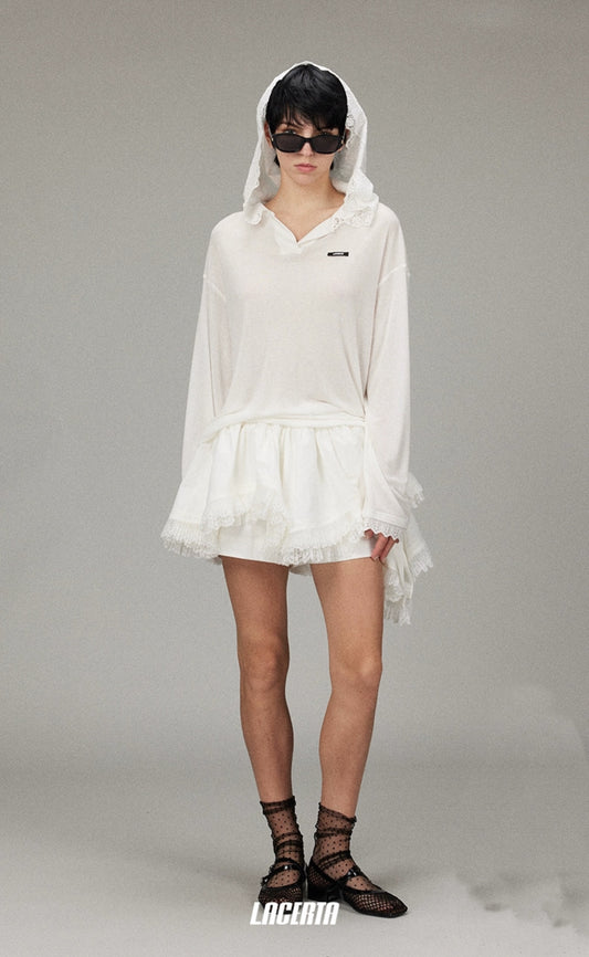 Large Lace Hat Loose Hoodie