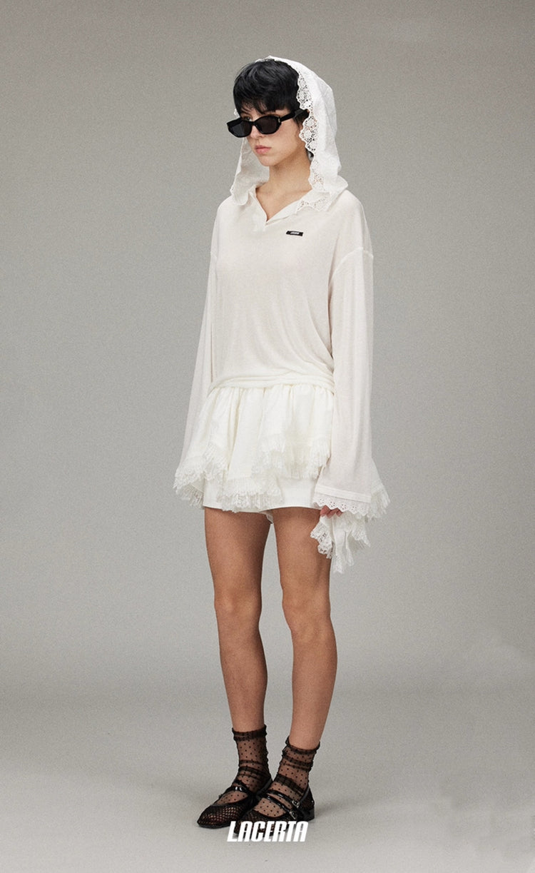 Large Lace Hat Loose Hoodie