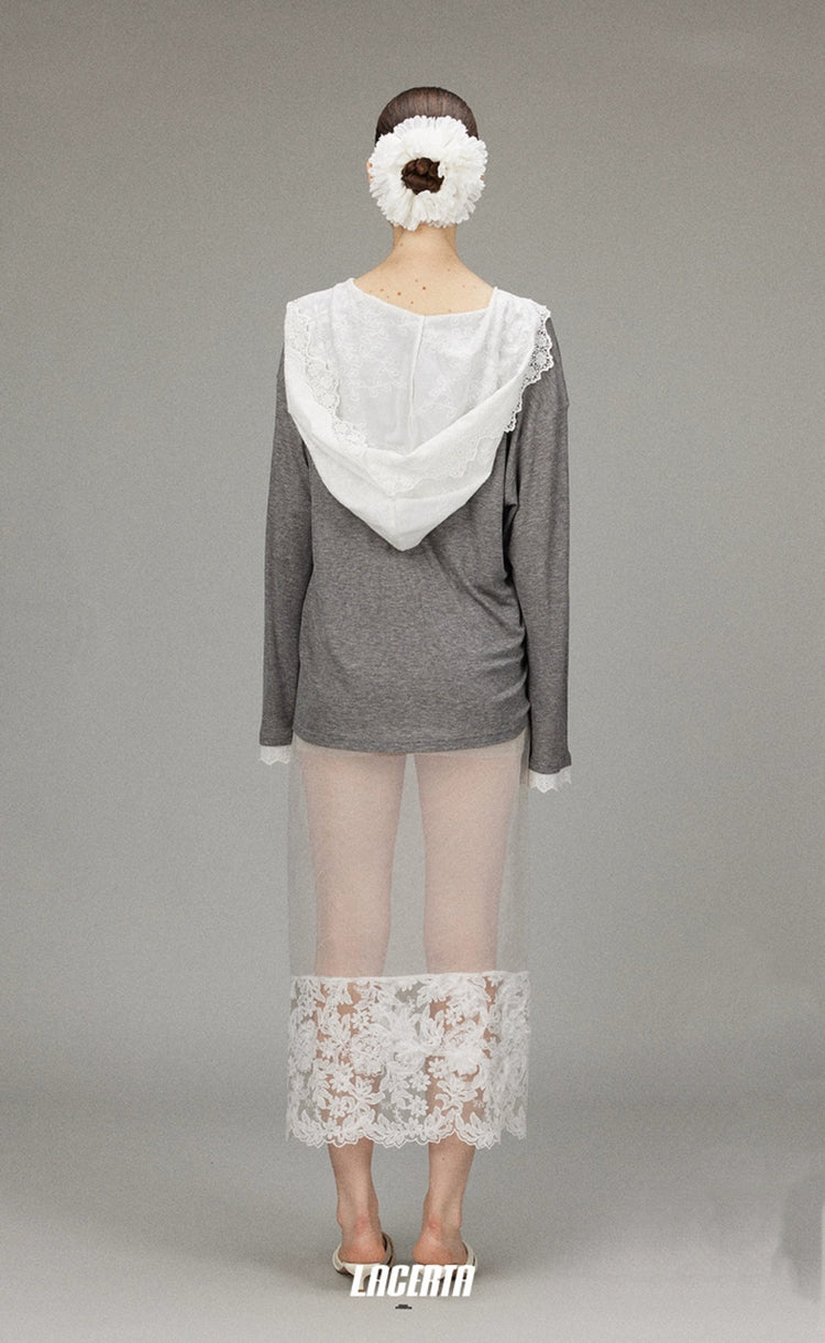 Large Lace Hat Loose Hoodie