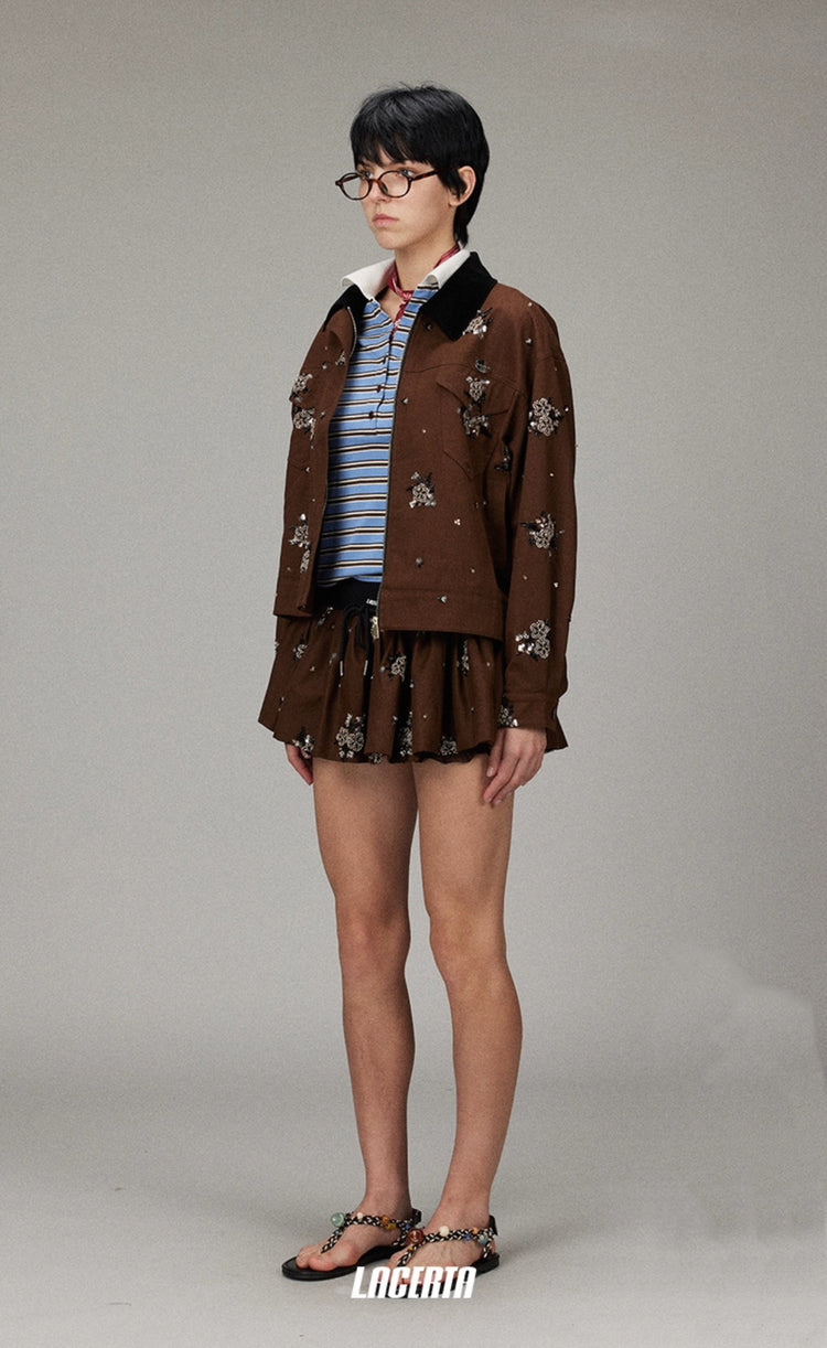Bead Embroidery Color-block Jacket