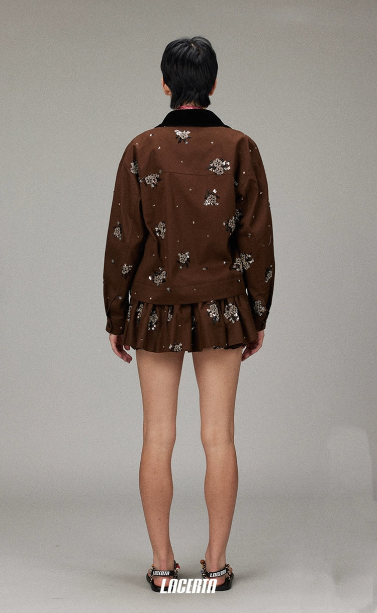 Bead Embroidery Color-block Jacket