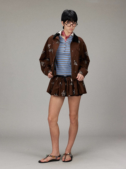 Bead Embroidery Color-block Jacket