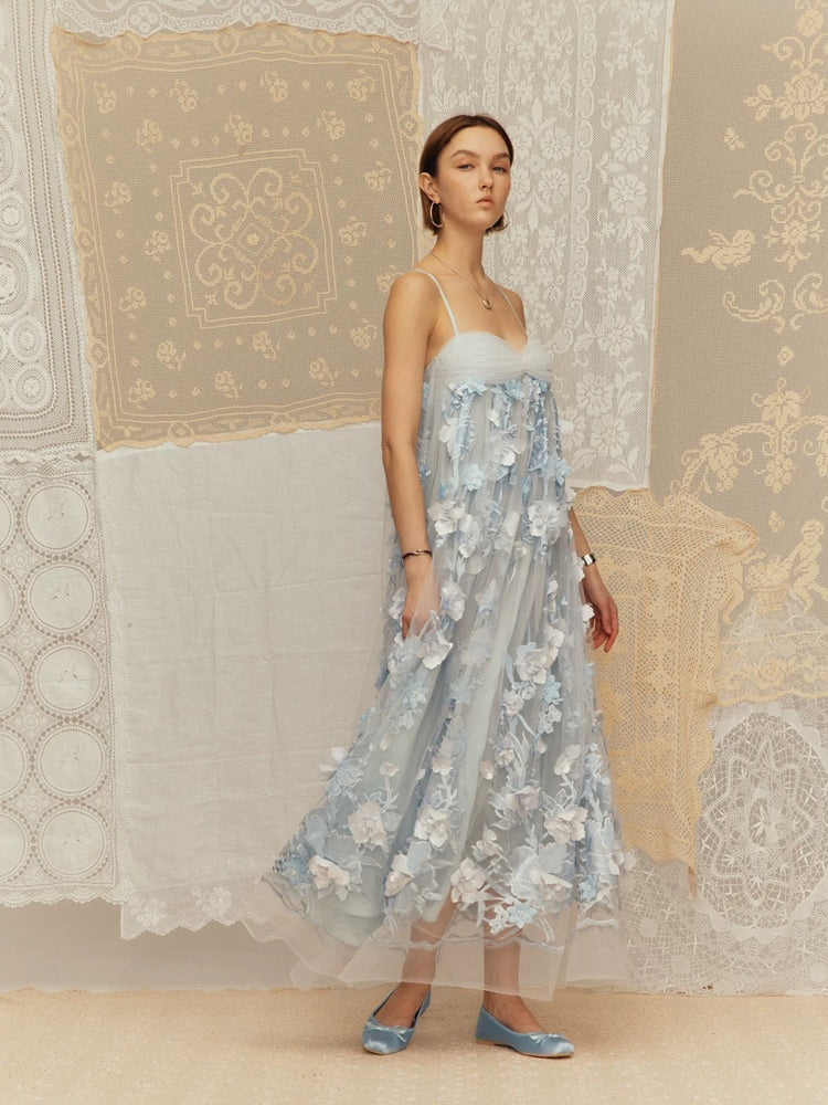 Shell Bra 3D Embroidered Long Dress
