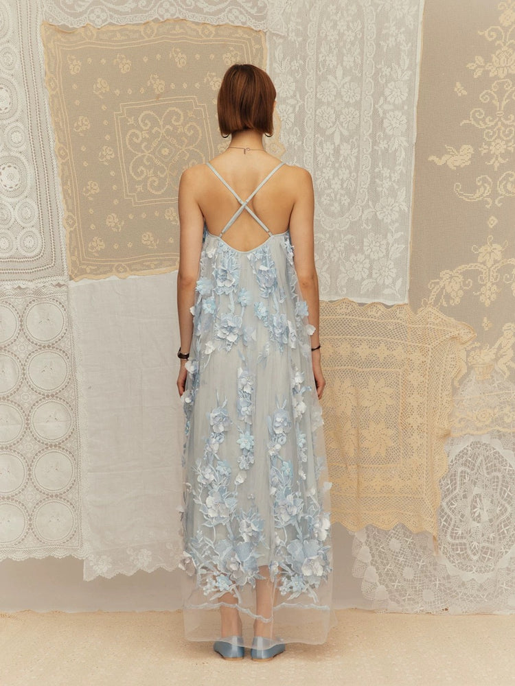 Shell Bra 3D Embroidered Long Dress