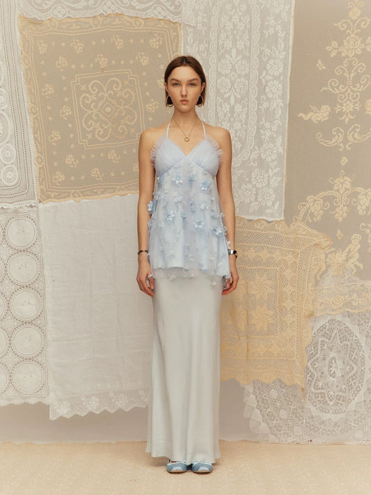 3D Embroidered A-line Halter Top