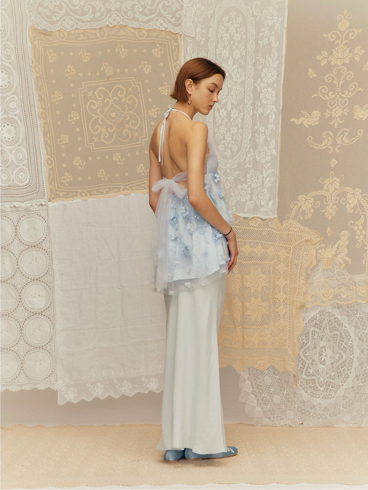 3D Embroidered A-line Halter Top