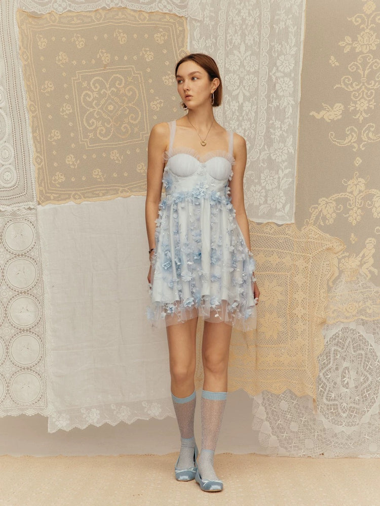 3D Embroidered Waist-cinching Cami Dress