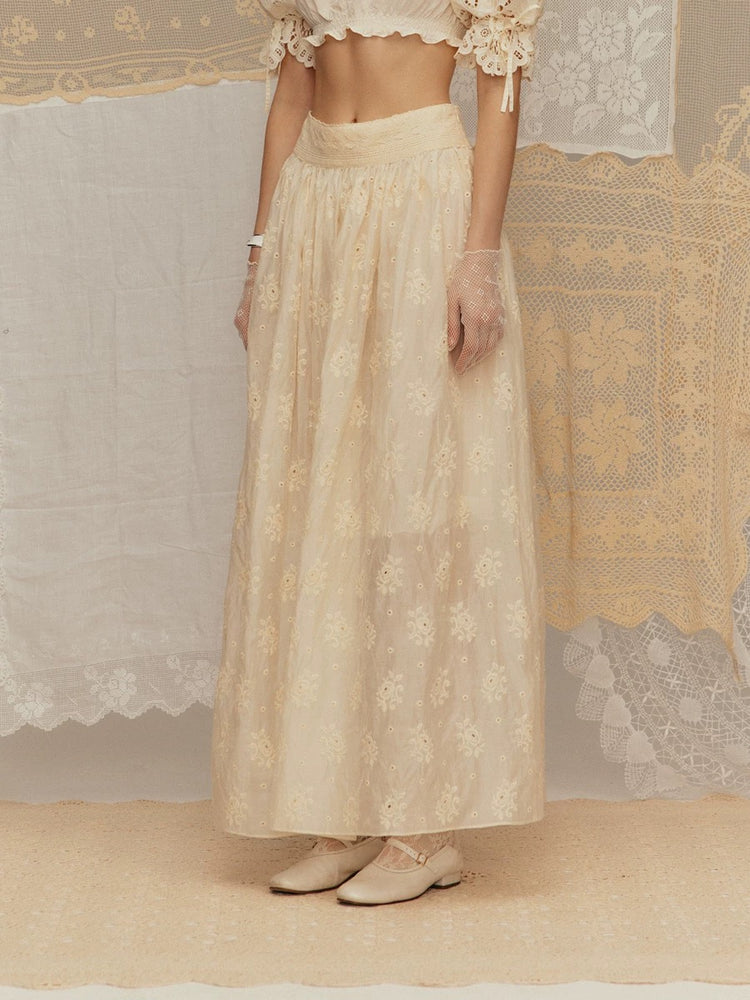 Embroidered Fabric Long Skirt