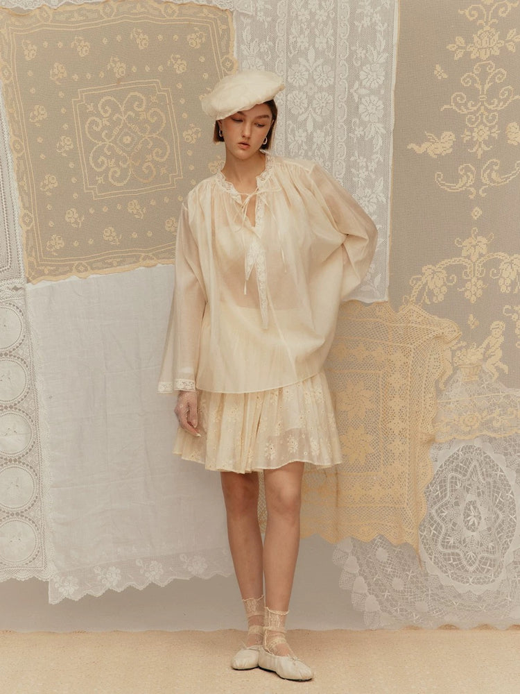Ruffled Collar Silk-cotton Shirt