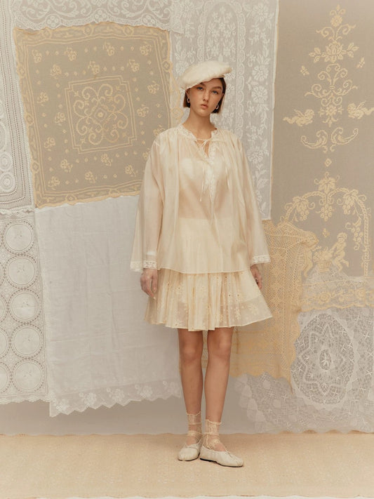 Ruffled Collar Silk-cotton Shirt