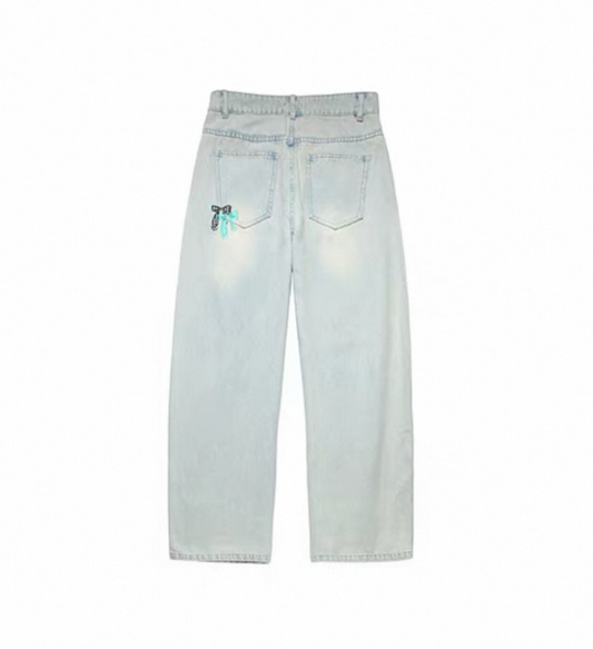 Butterfly Bow Print Loose Wide-leg Jeans