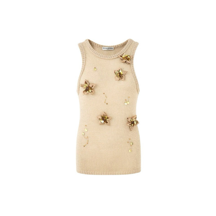 Flowers Beaded Handmade Knit Vest