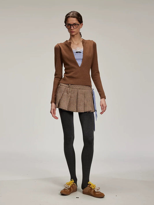 Deep V-neck Layered-look Knitted Sweater