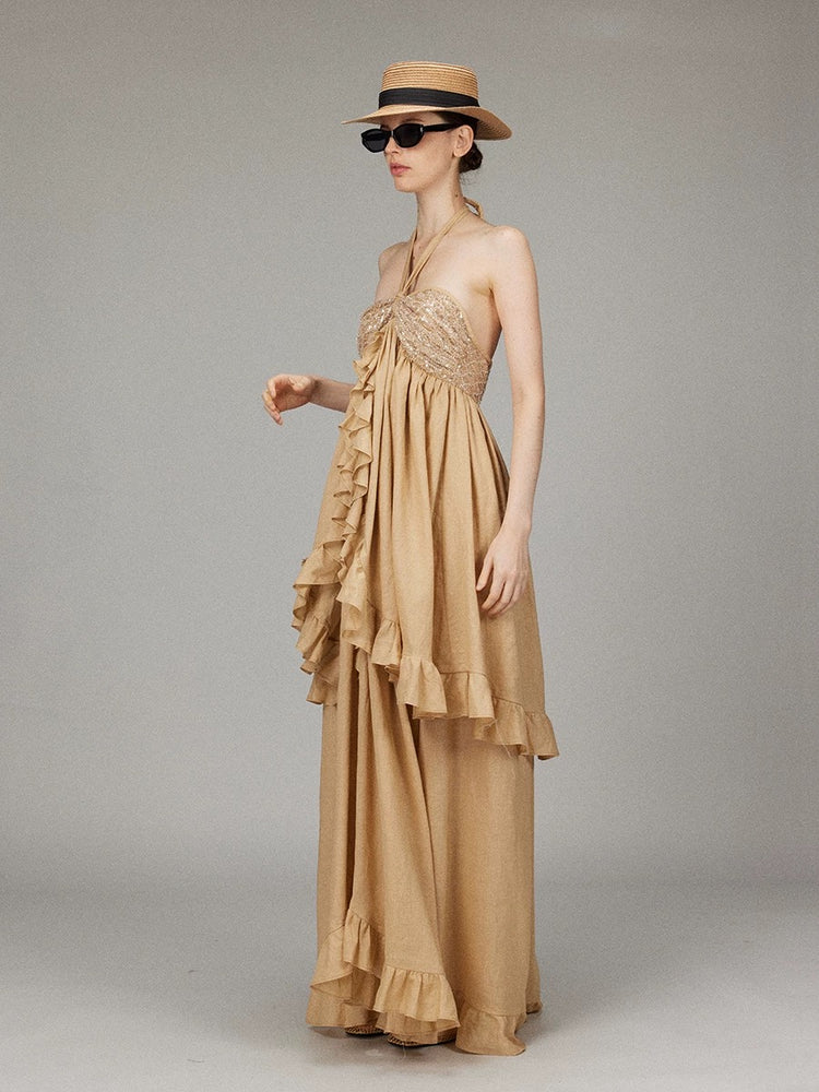 Sequin Tie-neck Halter Dress