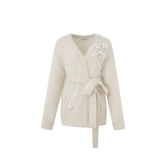 Elegant 3D Flowers Knit Robe Cardigan