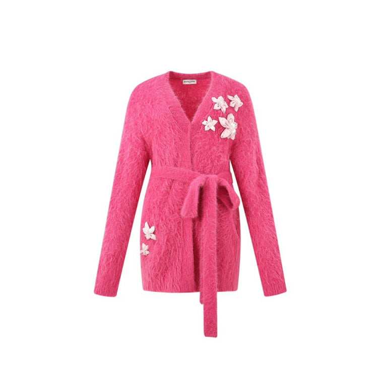 Elegant 3D Flowers Knit Robe Cardigan