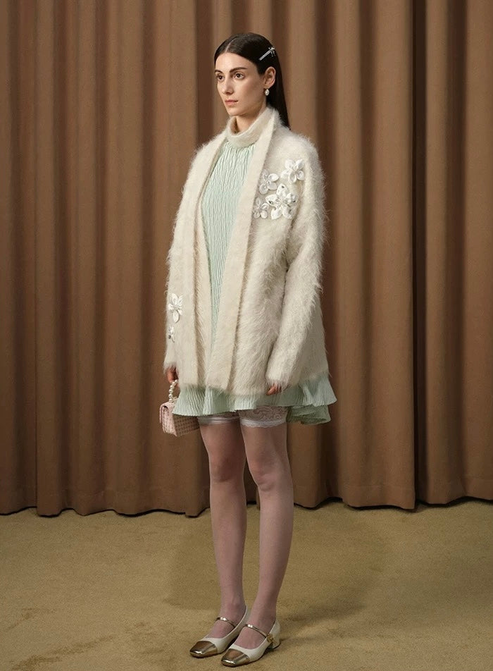 Elegant 3D Flowers Knit Robe Cardigan