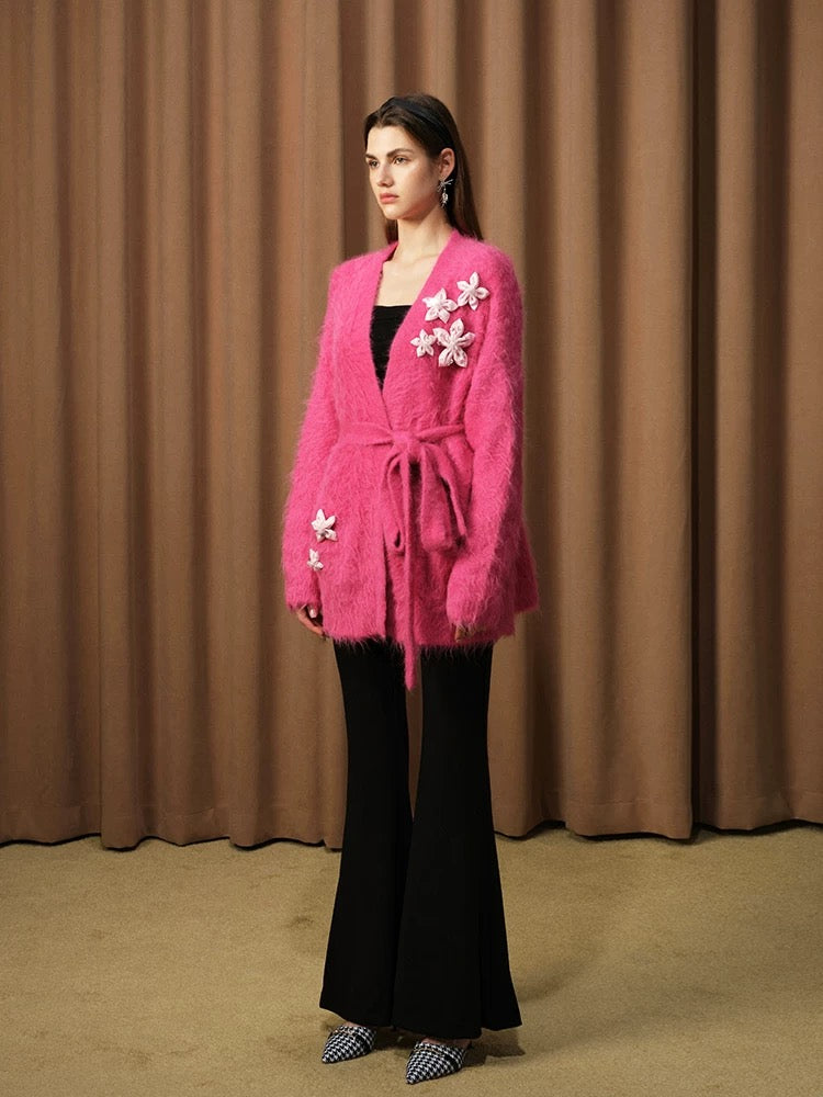 Elegant 3D Flowers Knit Robe Cardigan