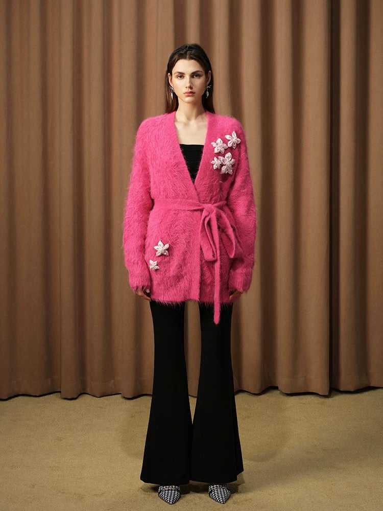 Elegant 3D Flowers Knit Robe Cardigan