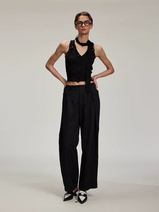 V-neck Sequin Tie-detail Knitted Vest