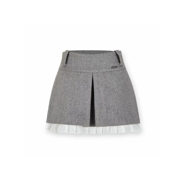 Rational Imbalance - Lace-Trimmed A-Line Wool Skirt