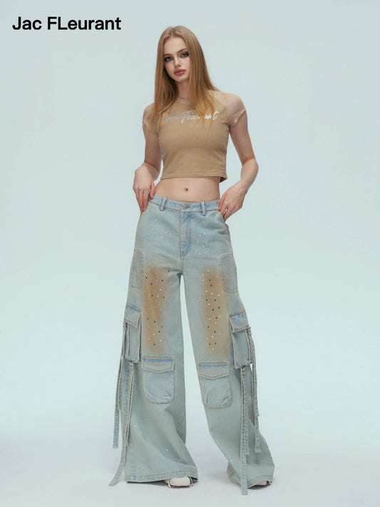 Rhinestone-embellished Workwear Jeans