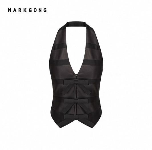 Bow-Decorated Striped Vest