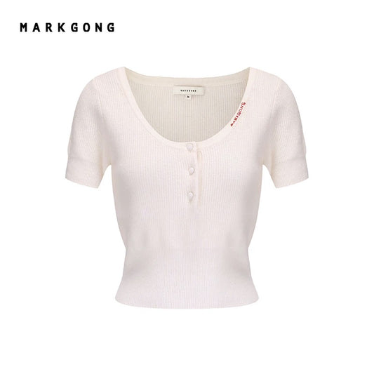 Low-Neck Knit Short-Sleeve Top