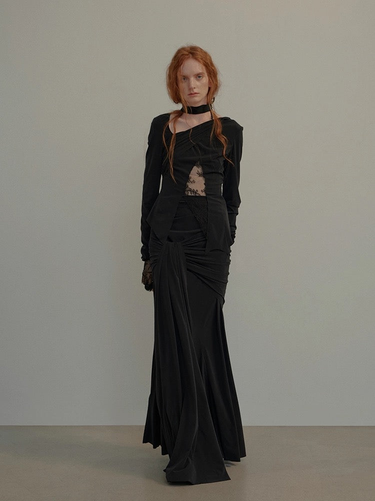 Black Stretch Lace Panel Top
