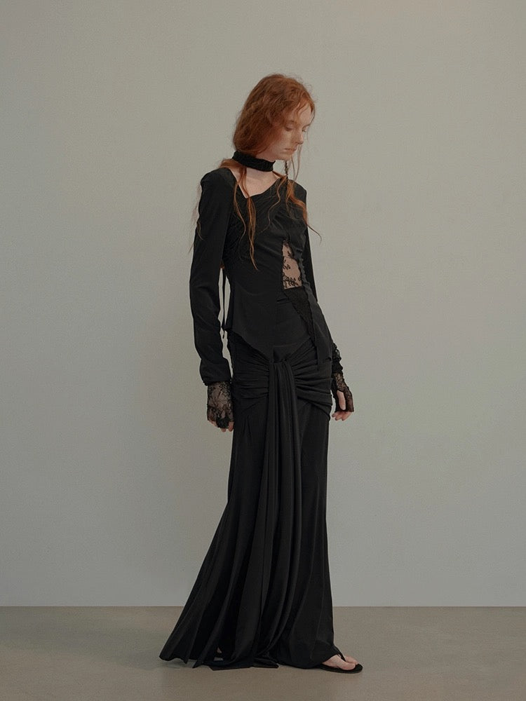 Black Stretch Lace Panel Top