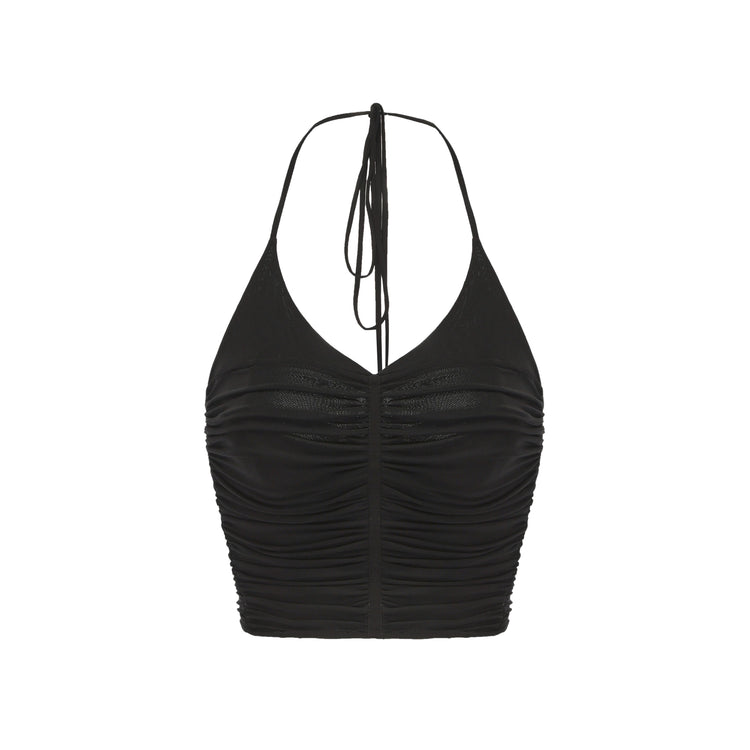 Black Ruched Halter Strap Top