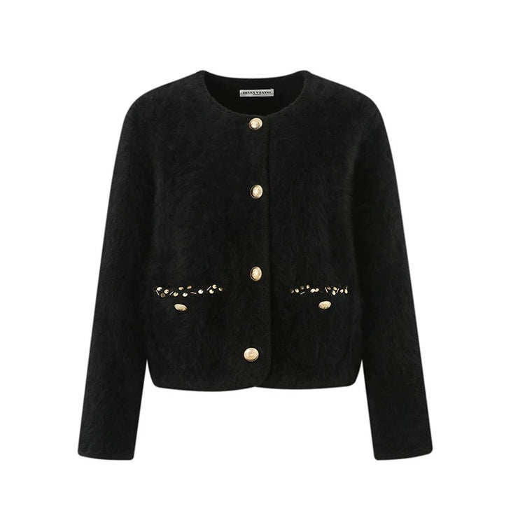 Fuzzy Beaded Short Cardigan