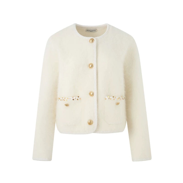 Fuzzy Beaded Short Cardigan