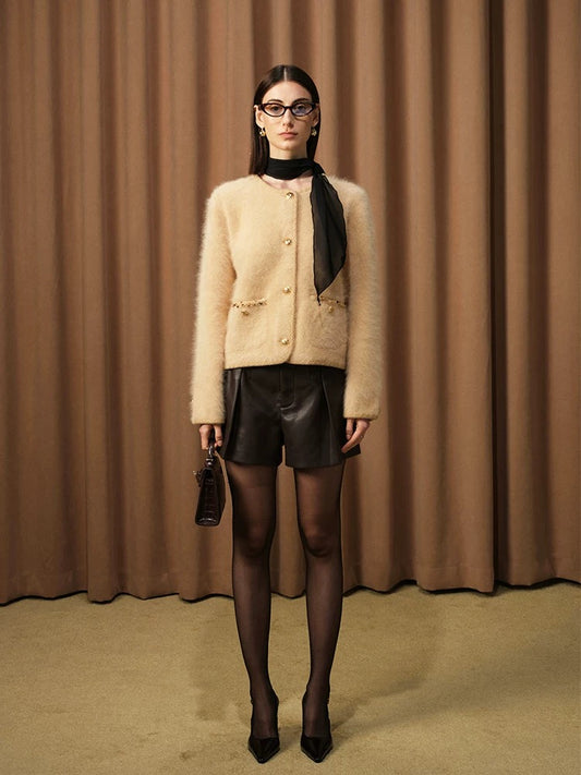 Fuzzy Beaded Short Cardigan