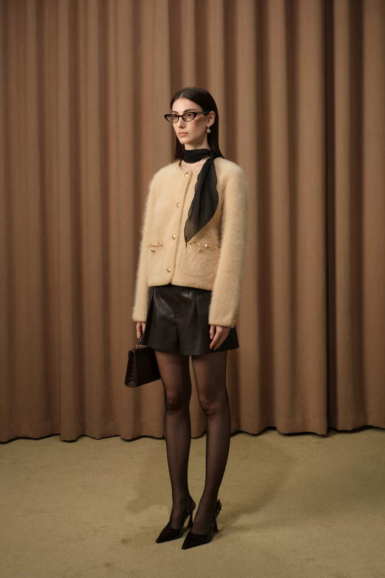 Fuzzy Beaded Short Cardigan