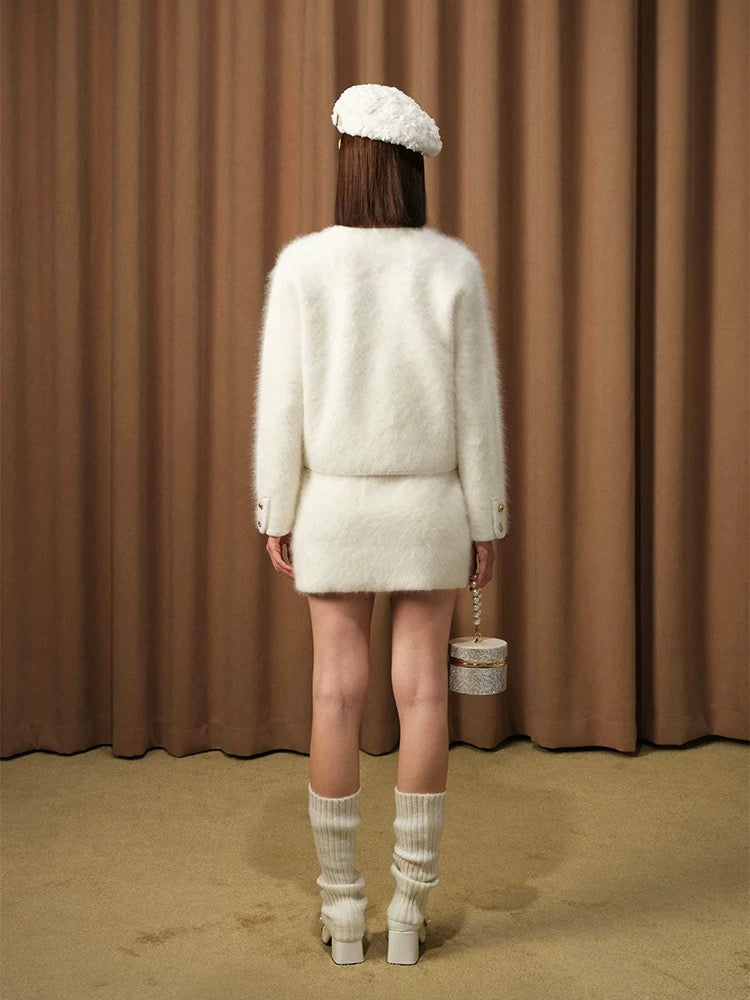 Fuzzy Beaded Short Cardigan
